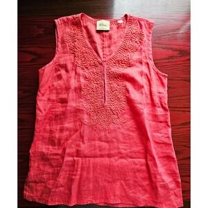 Elie Tahari 100% Linen Top Women's Size M Coral Sleeveless Embroidered